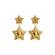 ( Five pointed star )E retro Double love Round earrings  medium wind stainless steel color retention earring woman