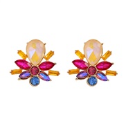 (yellow color )ins wind colorful diamond earrings fully-jewelled flowers ear stud woman occidental styleearrings