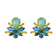 ( Green color)ins wind colorful diamond earrings fully-jewelled flowers ear stud woman occidental styleearrings