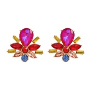 ( Rosy red color)ins wind colorful diamond earrings fully-jewelled flowers ear stud woman occidental styleearrings