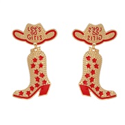 ( red)fashion occidental style earrings female Cowboy earring Alloy enamelearrings