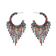 ( Color)colorful diamond earrings Round tassel Earring woman occidental style exaggerating banquet samll styleearrings