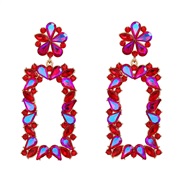 ( red)trend colorful diamond earrings occidental style exaggerating Earring woman flowers square fully-jewelled wind