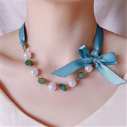 ( Lake Blue ) Pearl samll handmade all-Purpose temperament trend necklace