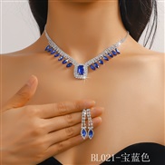 (BL 21  sapphire blue ) occidental style fully-jewelled square crystal color blue necklace earrings set two