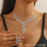 (JXTL21139 White Diamond )occidental style fashion clavicle chain earrings set  fully-jewelled claw chain black diamond