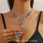 (JXTL21139  Black +White Diamond )occidental style fashion clavicle chain earrings set  fully-jewelled claw chain black