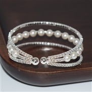 (SL 1193  Silver 3) bride Pearl Rhinestone opening bangle bracelet gold silver color diamond bracelet woman