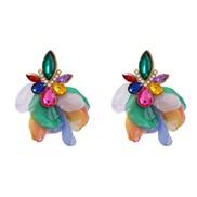 ( Color)colorful diamond earrings flowers ear stud woman exaggerating occidental style wind Alloy diamond flowers
