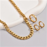 Fashionable and simple stainless steel gold chain necklace smooth ear buckle ring, men jewelry set