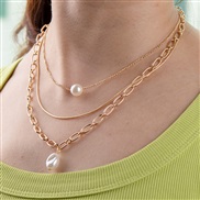 1 fashion concise Pearl pendant three layer temperament lady necklace