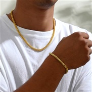 Fashionable and Simple Gold Flower Basket Chain Temperament Necklace Bracelet Men Jewelry Set