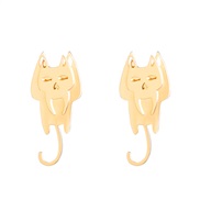 ( 6 KCgold  63 6)occidental style brief geometry stainless steel ear stud  personality samll cat butterfly love Earring