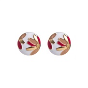 ( rose Red)occidental style summer earrings Alloy enamel ear stud woman Round fashion flowers pattern high flowers Earr