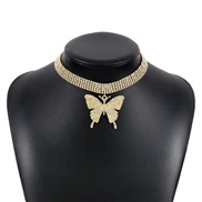 ( Gold)occidental style trend fully-jewelled butterfly pendant necklace  retro elegant more row claw chain clavicle cha