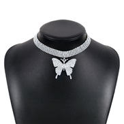 ( White K)occidental style trend fully-jewelled butterfly pendant necklace  retro elegant more row claw chain clavicle 