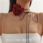 (JXJL212    Red wine)retro exaggerating color white flowers necklace belt Collar chain