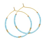 (E1872 Y 4 sky blue )Bohemian style color beads beads earrings lady all-Purpose gold circle Earring