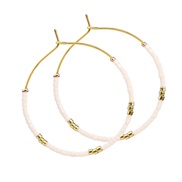 (E1872 Y 5 white)Bohemian style color beads beads earrings lady all-Purpose gold circle Earring