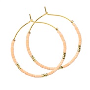 (E1872 Y 6 Beige)Bohemian style color beads beads earrings lady all-Purpose gold circle Earring