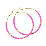(E1872 Y 9 rose Red)Bohemian style color beads beads earrings lady all-Purpose gold circle Earring
