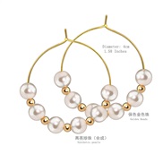 (E1864)occidental style fashion Pearl earrings lady high Earring temperament gold big circle earring