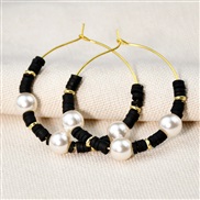 (E1868 Y 1 black)occidental style Earring color Pearl earrings woman all-Purpose circle buckle