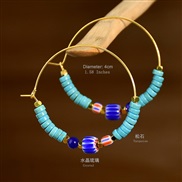 (E1866 Y 1) color turquoise beads circle earrings woman occidental style exaggerating fashion half gem earring gold cir