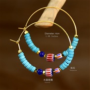 (E1866 Y 2) color turquoise beads circle earrings woman occidental style exaggerating fashion half gem earring gold cir