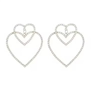( Silver)Double love earrings  occidental style fashion Street Snap Rhinestone ear stud woman earrings