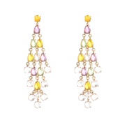 ( Color)occidental style summer fashion retro color gem long style tassel Alloy earring woman personality all-Purpose