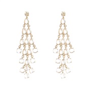 ( white)occidental style summer fashion retro color gem long style tassel Alloy earring woman personality all-Purpose