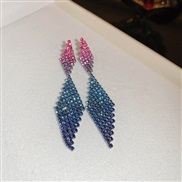 (3  Silver needle  blue)silver diamond gradual change color tassel earrings occidental style high long style earring sa