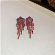 (5  Silver needle  red)silver diamond gradual change color tassel earrings occidental style high long style earring sam