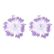 (purple) Korean style fresh handmade imitate flower earrings woman silver Pearl ear stud personality Earring