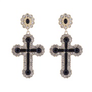 ( black)occidental style retro diamond cross earrings fashion temperament medium gold silver ear stud Earring
