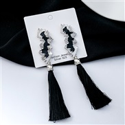 (E3 44 1)silver new medium medium temperament earrings  retro high black long style tassel Earring bride earring woman