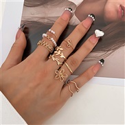(KCgold   1  95)occidental style retro mosaic Pearl set ringins wind flowers leaves creative ring