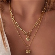 (569 5 1)occidental style butterfly Peach heart pendant necklaceins creative personality chain Double layer clavicle ch