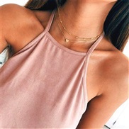 (NJ77 )occidental style Double layer necklace creative brief Street Snap bronze Peach heart Pearl multilayer clavicle c
