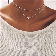(NJ77 25)occidental style Double layer necklace creative brief Street Snap bronze Peach heart Pearl multilayer clavicle