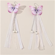 (EZ4888zise)E long style tassel woman occidental style butterfly earrings woman Earring Pearl pendant ribbon wind woman
