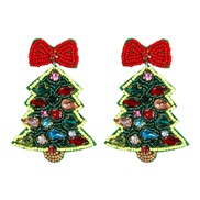 ( green)occidental style creative bow christmas tree diamond handmade beads earring woman day earrings