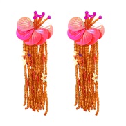 ( Orange) Bohemia wind flowers tassel handmade beads earring flowers earring