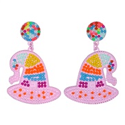 ( Pink) occidental style creative cartoon lovely beads Alloy earring personality exaggerating sweet Earring