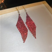 (  redrhombus )diamond rhombus feather occidental style exaggerating color high earrings Earring