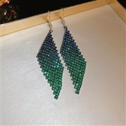 (  greenrhombus )diamond rhombus feather occidental style exaggerating color high earrings Earring