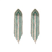 (green AB)super claw chain tassel earrings woman occidental style exaggerating leaf Alloy fully-jewelled brideearrings