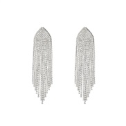 ( Silver)super claw chain tassel earrings woman occidental style exaggerating leaf Alloy fully-jewelled brideearrings