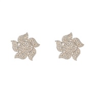 ( Gold)super claw chain flowers earrings occidental style exaggerating Alloy fully-jewelled flowers ear stud brideearri